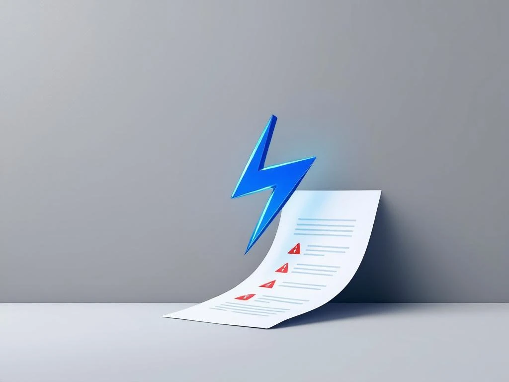 Blauwe bliksemschicht raakt contract met rode waarschuwingsindicatoren op grijze achtergrond