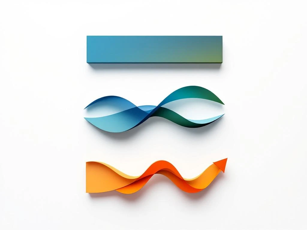 Drie geometrische contractsymbolen in blauw, groen en oranje: horizontale balk, golven en zigzaglijnen op witte achtergrond