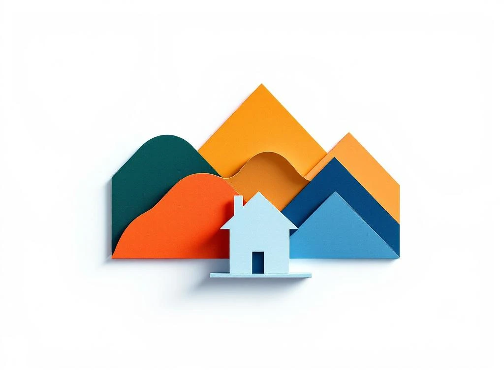 Drie geometrische vormen in groen, oranje en blauw die energiecontracttypes voorstellen met huissilhouet op witte achtergrond