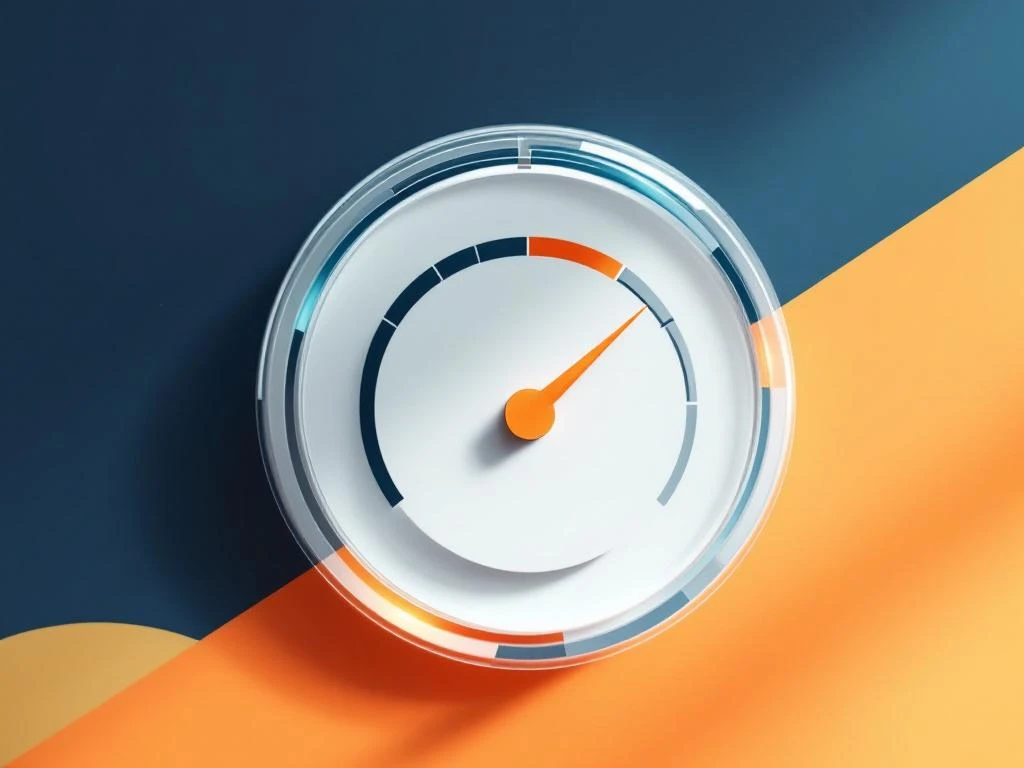 Energiemeter met geometrische pijlen die voor- en nadelen tonen in blauw en oranje op witte achtergrond