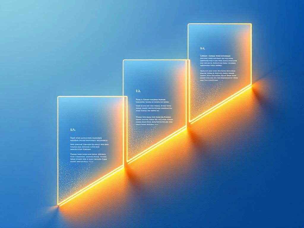 Drie geometrische contractdocumenten in diagonale opstelling tegen blauwe gradiënt achtergrond voor energieconsultancy