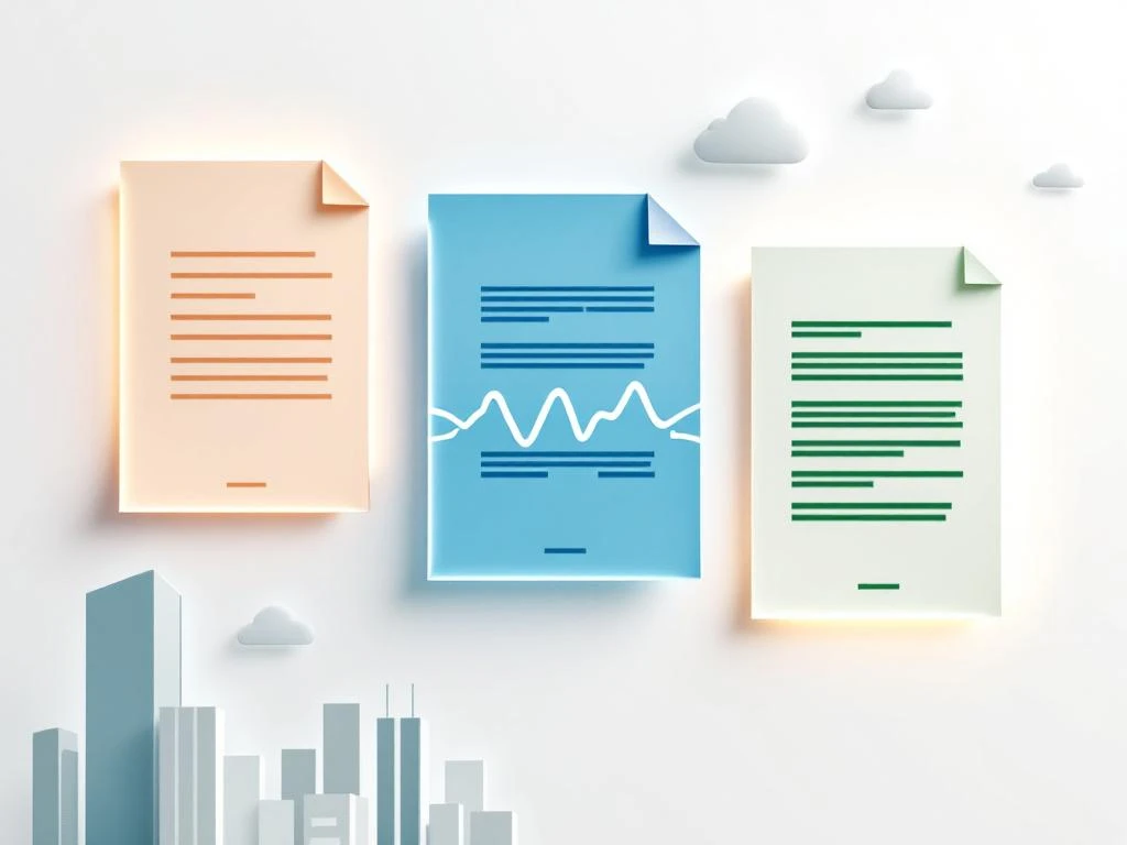 Drie geometrische energiecontracten in amber, blauw en groen gerangschikt diagonaal tegen witte achtergrond
