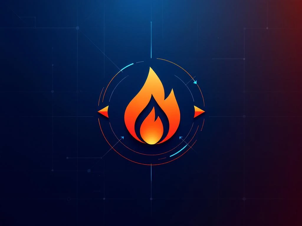 Gasvlam pictogram met pijlen die prijsvolatiliteit tonen tegen blauwe naar oranje gradiënt achtergrond